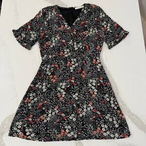 Rokoko Floral Short Sleeve Wrap Dress Womens Large Blue VNeck Zipper Back Summer